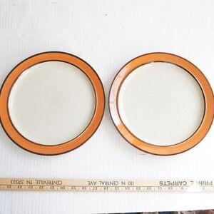 VTG Sango Rainbow Stoneware 653 Caroline Dinner Plates Set of 2 Orange Brown MCM